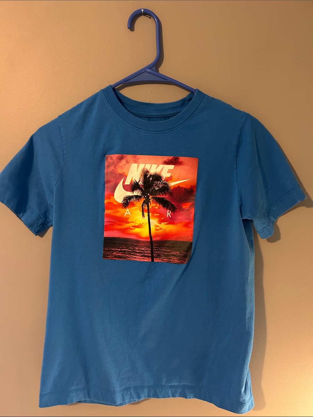 Nike Teal Short-Sleeve Tee with Sunset Palm Graphic - Youth Large